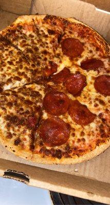 Half beef and half pepperoni pizza