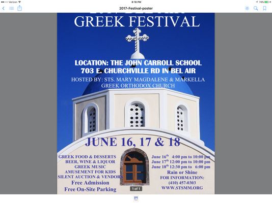 2017 Bel Air Greek Festival Free Admission and Free On-Site Parking