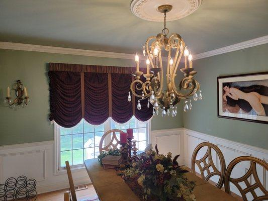 Wainscoting, custom paint job, chair rail, crown molding