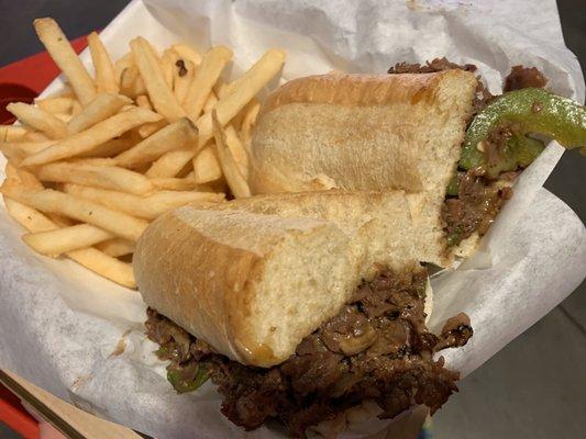 Philly Cheesesteak Sandwich w/fries (no onions)