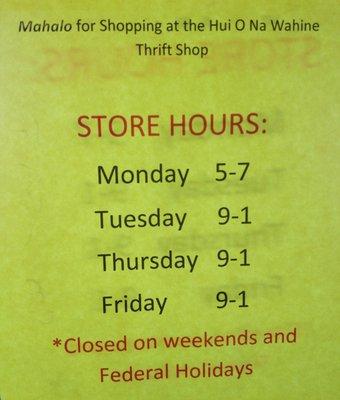 New hours for the thrift shop on Schofield Barracks.