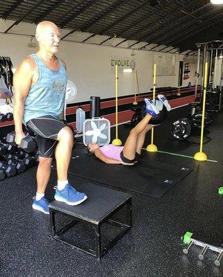 Father, daughter strength training