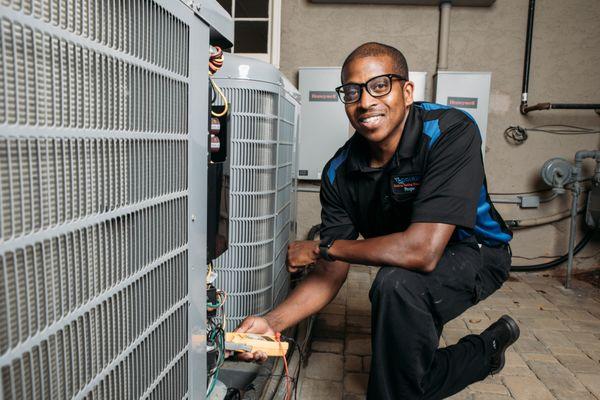 Our technician working on an HVAC system