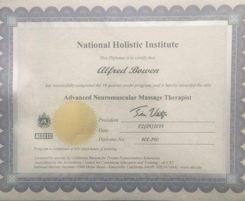 450 hours. Advanced Neuromuscular Therapy Certification