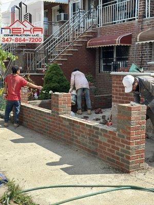 On going brick fence construction