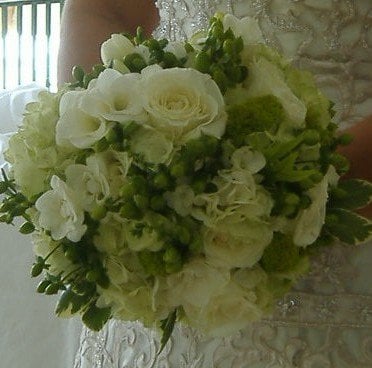 Lake Lure Inn wedding bride's bouquet of white and green flowers