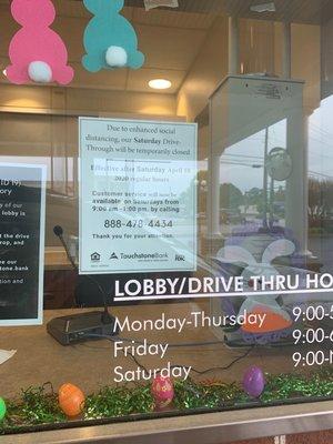 A new change : Effective April 18 drive-Thur closed