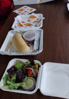 Steak sandwich with a side salad.