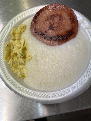 Breakfast Plate w/ Bologna,Scrambled Eggs and Grits