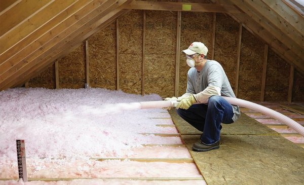 Cellulose insulation blown in attic area