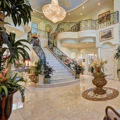 Beautiful interior, amazing chandelier, and an amazing dome roof!  the interior design of this home is amazing