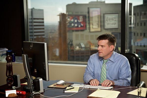 Attorney Robert Crow in his Portland, OR law office