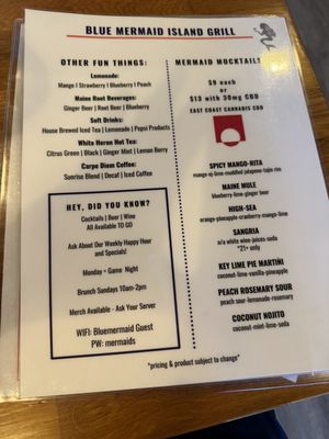 Bar menu