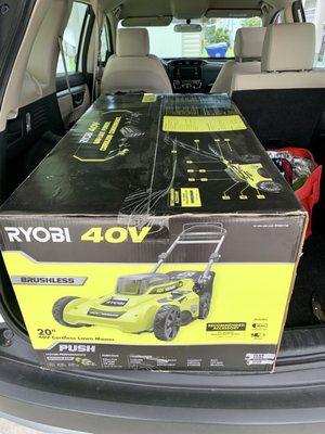 New Ryobi cordless (battery) lawn mower.  (Old one died after a few years)