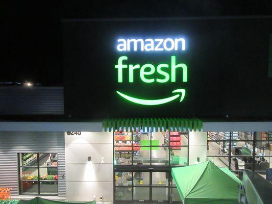 Amazon Fresh Sign Installation in Woodland Hills, CA.