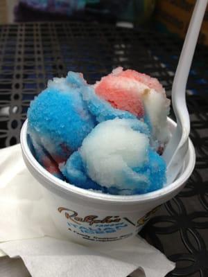 Small size means 2 flavors. Shown are rainbow water ice (top) and chocolate hazelnut cream ice (underneath)