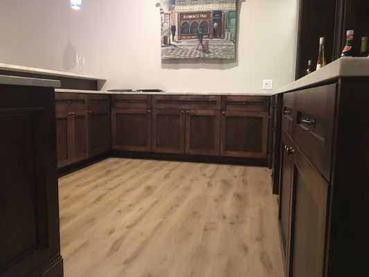 TV Bar, custom cabinets made of maple and stained in chestnut color, finished with varnish.