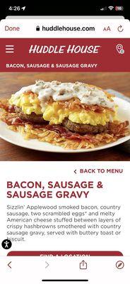 Bacon, Sausage and Sausage Gravy Stuffed Hashbrowns