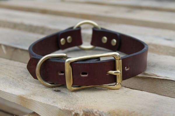 American Bench Craft Brown Leather Dog Collar with Solid Brass Hardware