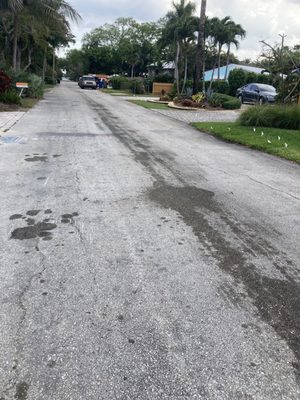 Grease tracks from poorly maintained garbage truck