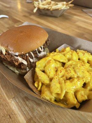 Fried chicken sandwich and mac