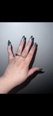 Gel nails green and chrome