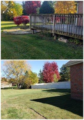 Deck removal after pool was gone.
And Bush trees removal with the top soil installation followed by sod installation.