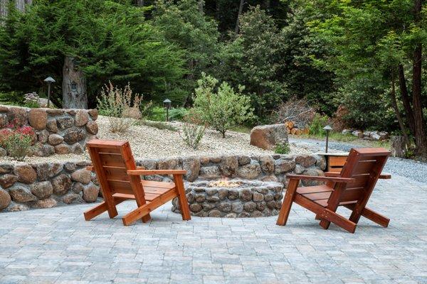 Pavers, retaining wall, fire pit and landscaping done in Jenner California