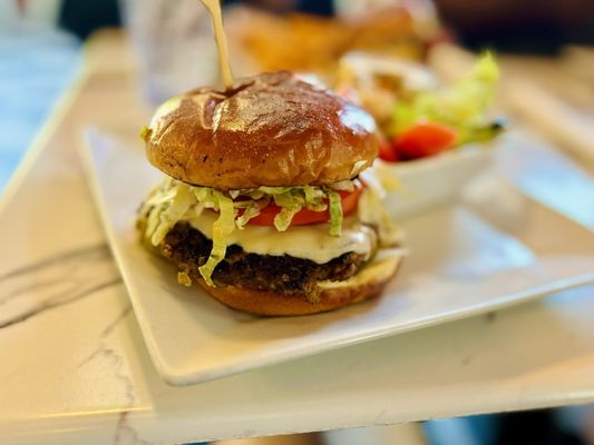 Turkey burger with a side salad