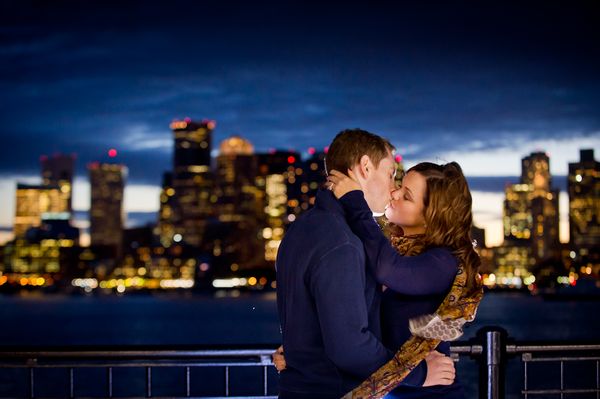 Engagement Session with Boston night skyline in the background