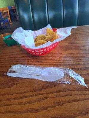 Plastic ware for dinner service.