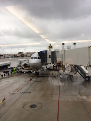 Waiting to board, clouds look ominous...