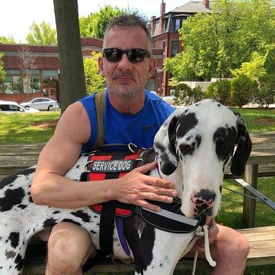 John and his service dog, Jagger who is somewhat of a celebrity in Brookline.