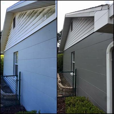 We pressure wash every exterior job we do before we paint to make sure the paint adheres properly.