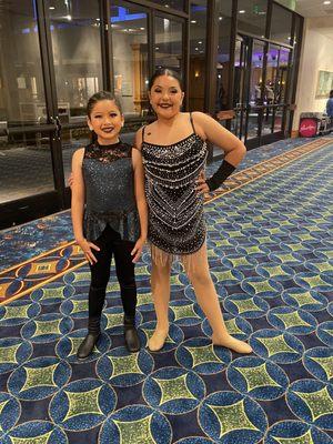 Bliss and Yaretzi in their solo costumes ready to WOW the judges at ShowStoppers 2023