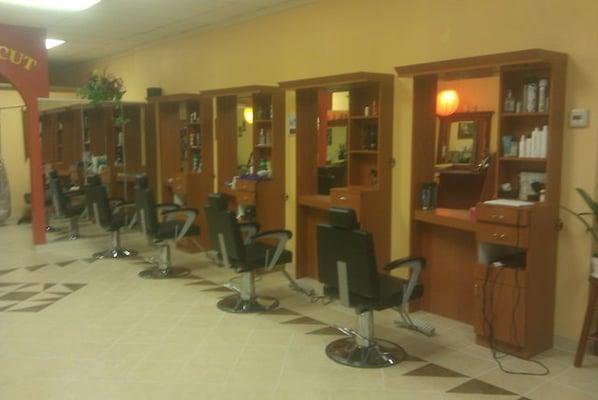 This is the actual section of where barber/hair services are performed surrounded by mirrors for customer view.