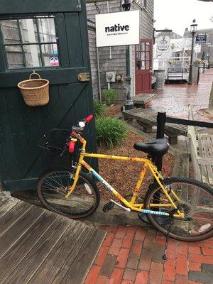 This is the outside of Native Shoes on Nantucket's Straight Wharf