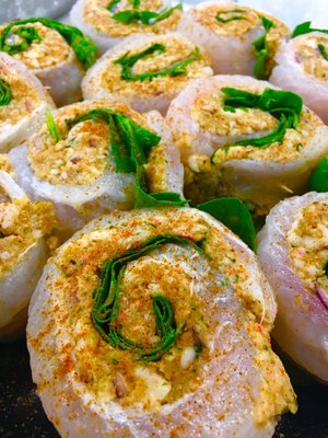 Flounder pinwheel w/ crab meat and spinach