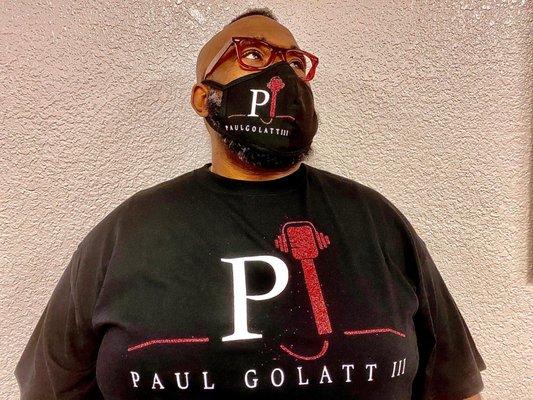 Custom logo design and printed on a shirt and mask