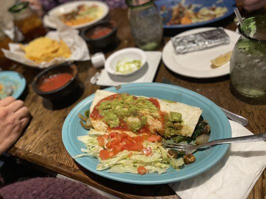 Looks messy but oh so delicious. Veggie burrito.