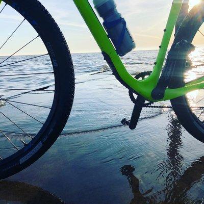 Morning group ride up by the lake