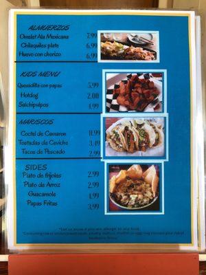 Menu back side