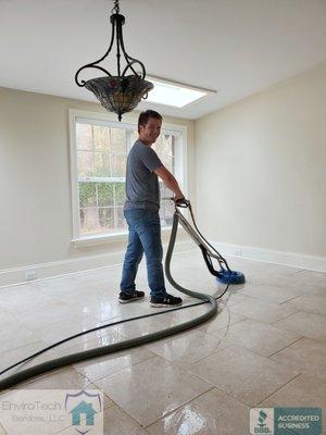 Our lead tech performing a tile & grout steam cleaning for a residential customer