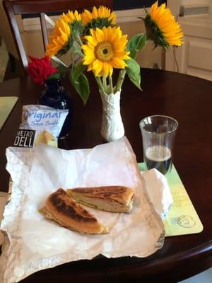 OK, this is my home table but the sandwich route beer and chips are from Corleone's food truck.