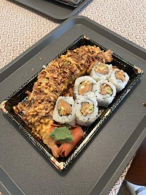 Spicy salmon roll and one other