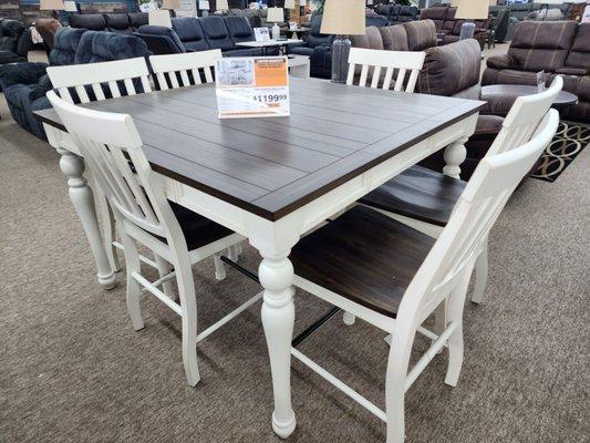 This is their pub style table with 6 chairs. They have so many tables of various heights, colors, and shapes.