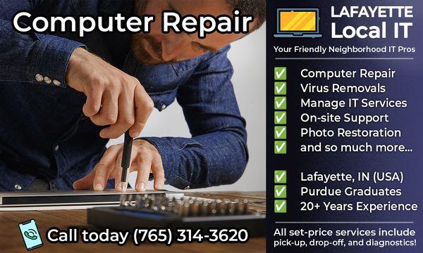 Tech troubles? Our #ComputerRepair services will have you up and running in no time. Fast, reliable fixes!  #LafayetteIndiana #Purdue