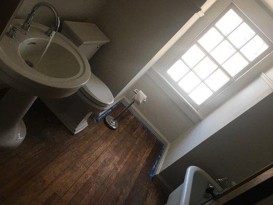 Completion of bathroom remodel. Reused original pedestal.