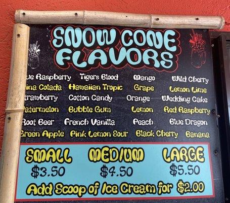 Snow Cone Flavors