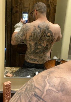 In progress Japanese back piece done by Anthony Romero